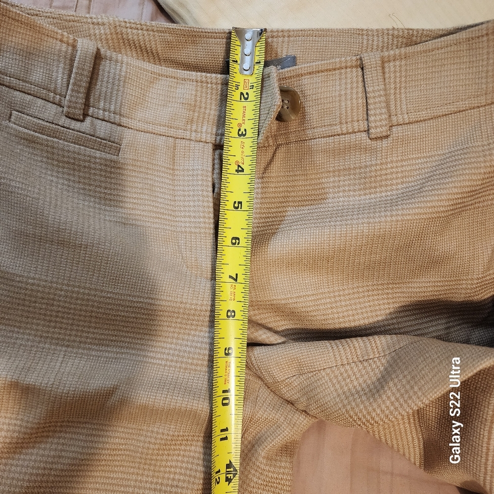 Ann Taylor Lindsay Wide Leg Cuffed Dress Pants Tan Plaid Size 6 Fully Lined - Picture 8 of 8